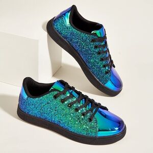 Forever Link Iridescent Blue and Green Glitter Sneakers